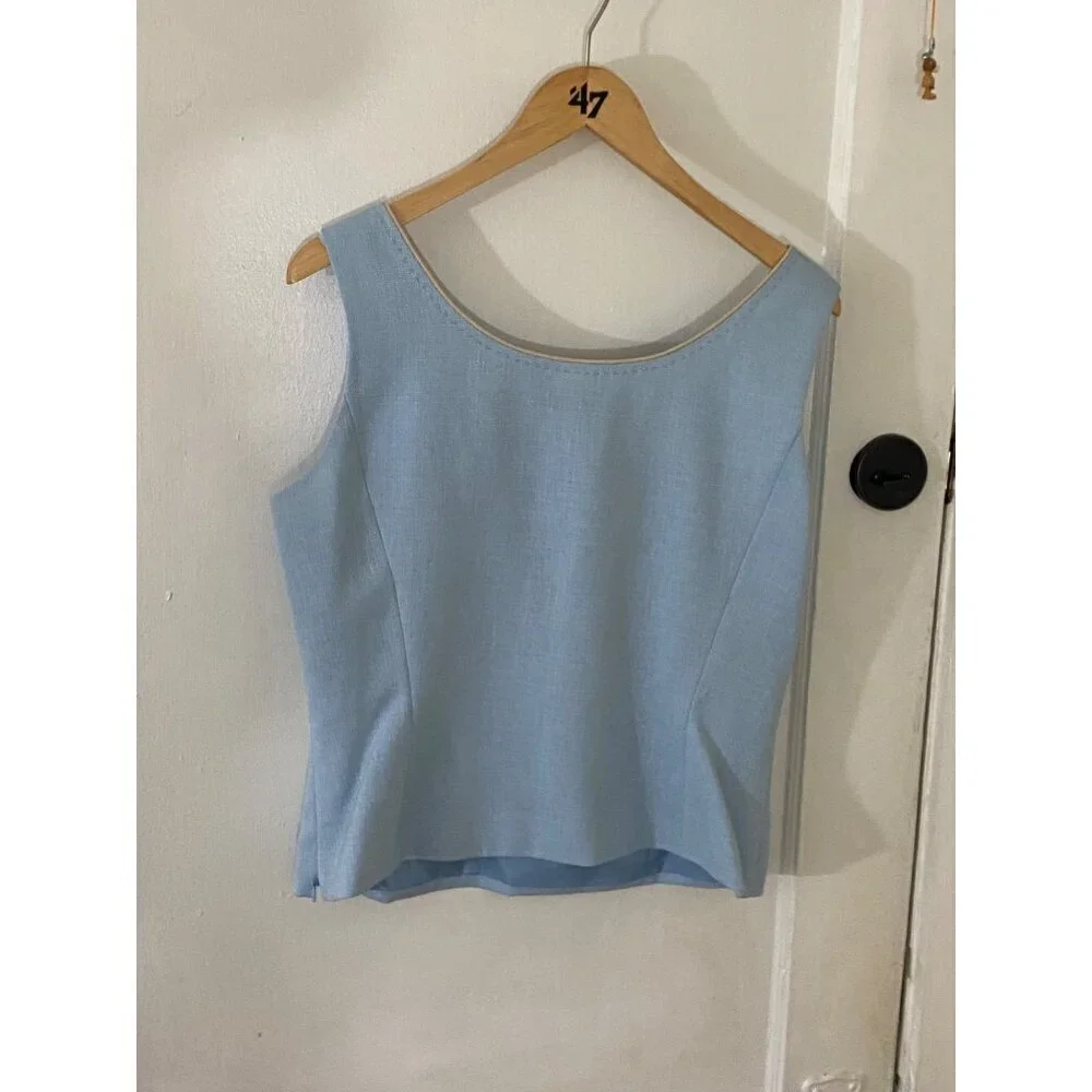 Tahari Women's Powder Blue Sleeveless Classic Office Blouse - 10 - Picture 3 of 11
